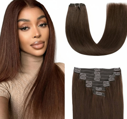 Straight Choclate Brown Clip In Extensions